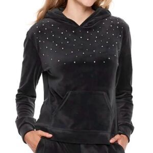 Juicy Couture Embellished Velour Nailhead Hoodie in Dark Grey/Silver Women’s XL